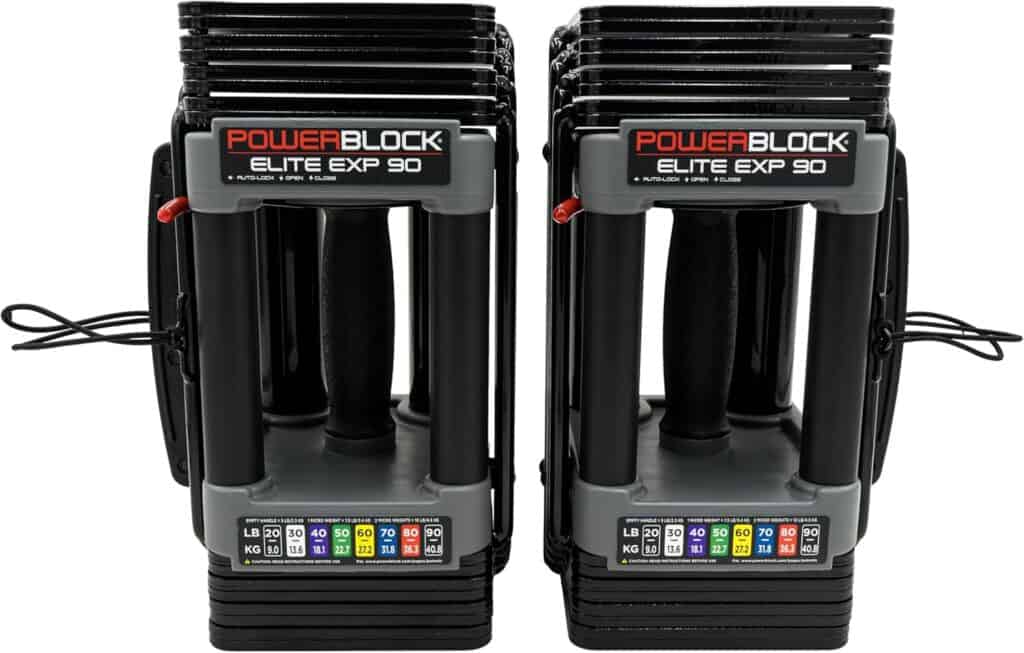 PowerBlock Elite EXP adjustable dumbbells compact block design