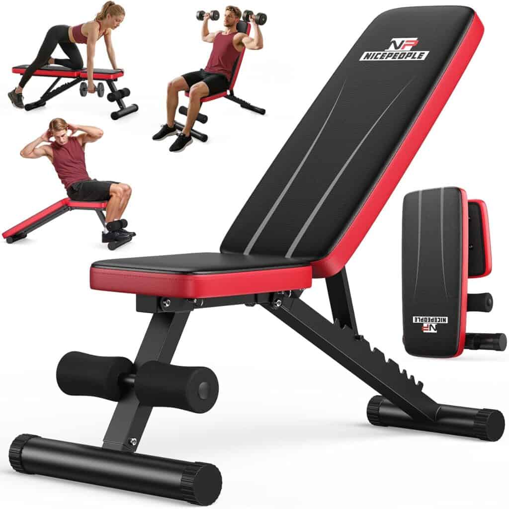 NICEPEOPLE adjustable weight bench compact foldable workout bench for small home gym space
