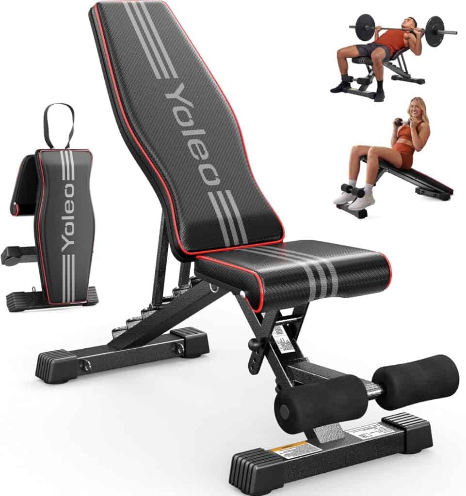 YOLEO adjustable weight bench foldable home gym bench with incline decline positions compact design
